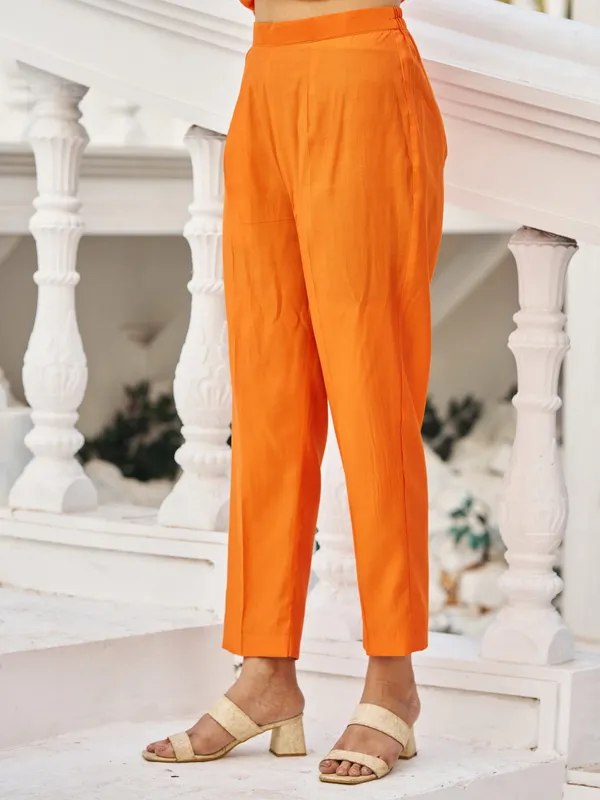 Orange_Pure_Silk_Straight_Calf_Length_Round_Neck_Kurta_Sets_For_Women