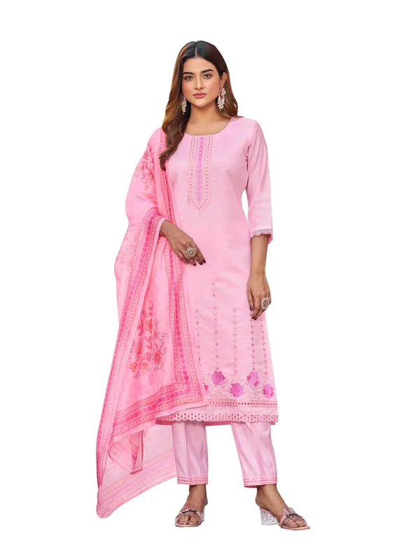 Pink_Pure_Silk_Straight_Calf_Length_Round_Neck_Kurta_Sets_For_Women