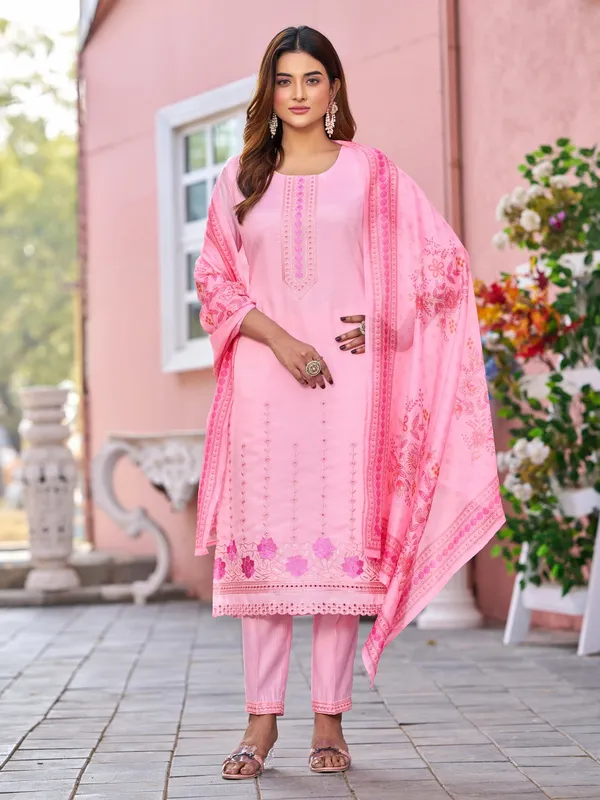 Pink_Pure_Silk_Straight_Calf_Length_Round_Neck_Kurta_Sets_For_Women
