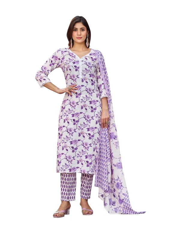 Off_White_Pure_Cotton_Straight_Calf_Length_Round_Neck_Kurta_Sets_For_Women