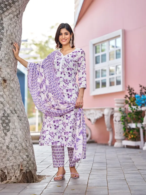 Off_White_Pure_Cotton_Straight_Calf_Length_Round_Neck_Kurta_Sets_For_Women