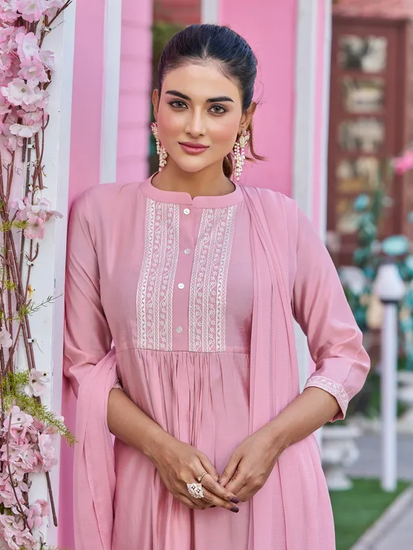 Pink_Pure_Silk_Straight_Calf_Length_Round_Neck_Kurta_Sets_For_Women