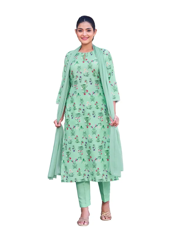 Sea_Green_Viscose_Rayon_Straight_Calf_Length_Keyhole_Neck_Kurta_Sets_For_Women