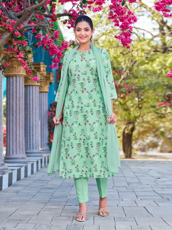Sea_Green_Viscose_Rayon_Straight_Calf_Length_Keyhole_Neck_Kurta_Sets_For_Women