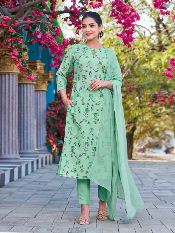 Sea_Green_Viscose_Rayon_Straight_Calf_Length_Keyhole_Neck_Kurta_Sets_For_Women