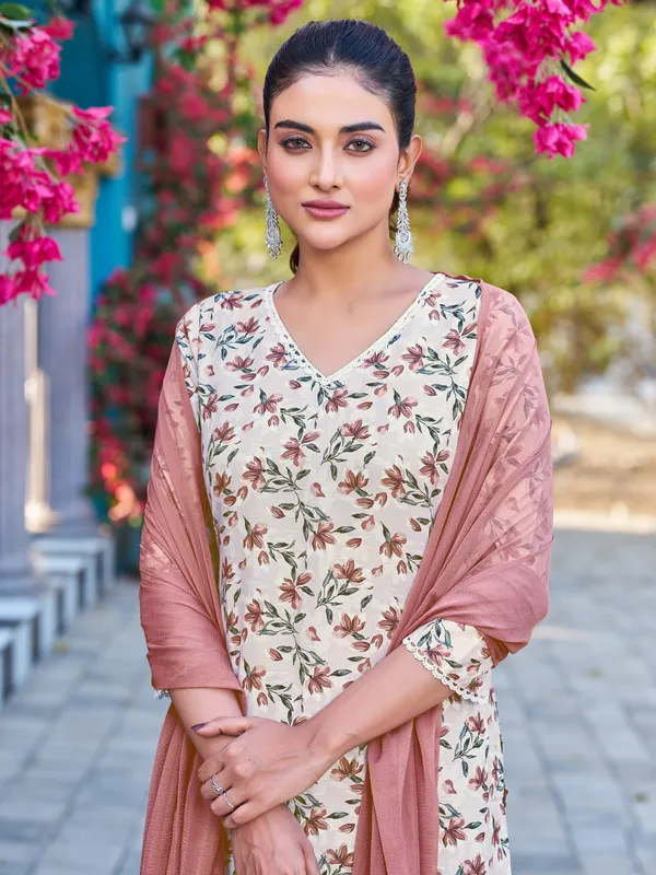 Beige_Viscose_Rayon_Straight_Calf_Length_V-Neck_Kurta_Sets_For_Women