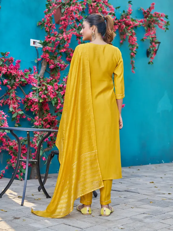 Mustard_Pure_Silk_Straight_Calf_Length_Round_Neck_Kurta_Sets_For_Women