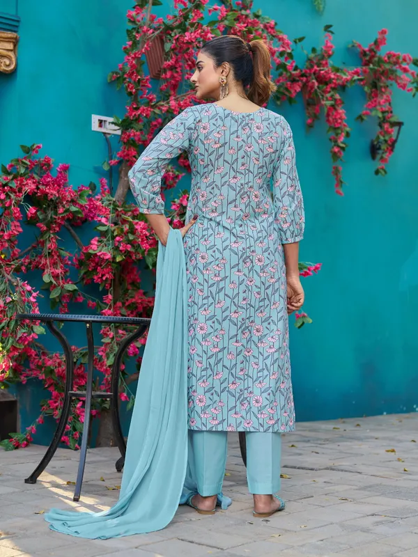 Blue_Viscose_Rayon_Straight_Calf_Length_U-Neck_Kurta_Sets_For_Women