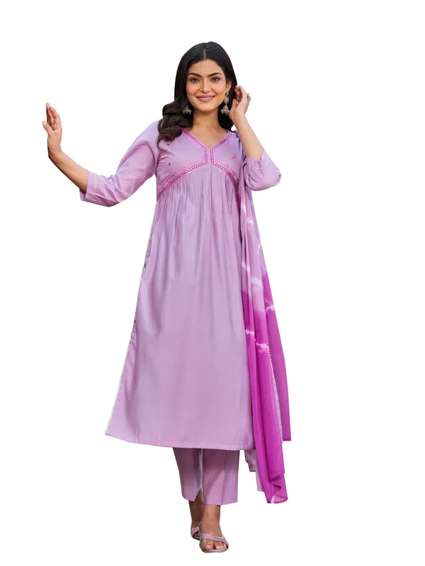 Purple_Pure_Silk_Straight_Calf_Length_V-Neck_Kurta_Sets_For_Women