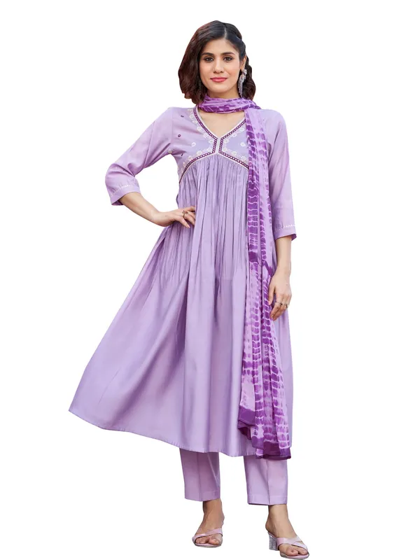Purple_Pure_Silk_Straight_Calf_Length_V-Neck_Kurta_Sets_For_Women