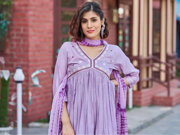 Purple_Pure_Silk_Straight_Calf_Length_V-Neck_Kurta_Sets_For_Women