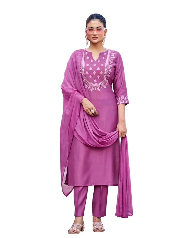 Mauve_Pure_Silk_Straight_Calf_Length_Boat_Neck_Kurta_Sets_For_Women