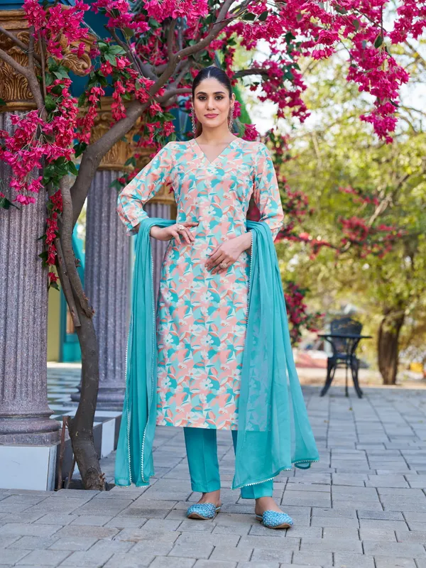 Blue_Viscose_Rayon_Straight_Calf_Length_V-Neck_Kurta_Sets_For_Women