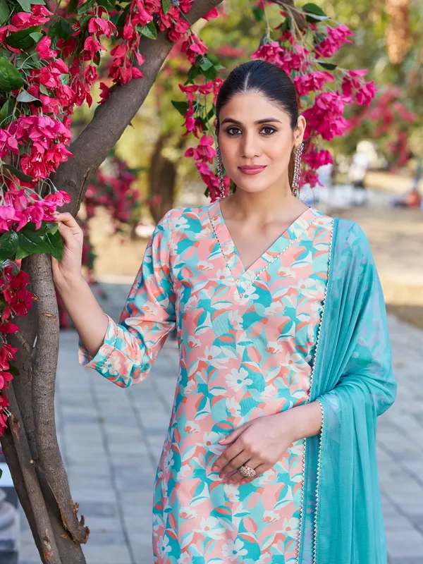 Blue_Viscose_Rayon_Straight_Calf_Length_V-Neck_Kurta_Sets_For_Women