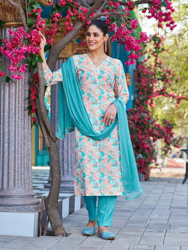 Blue_Viscose_Rayon_Straight_Calf_Length_V-Neck_Kurta_Sets_For_Women