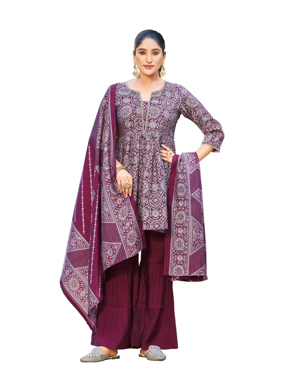 Violet_Pure_Silk_Straight_Calf_Length_Round_Neck_Kurta_Sets_For_Women