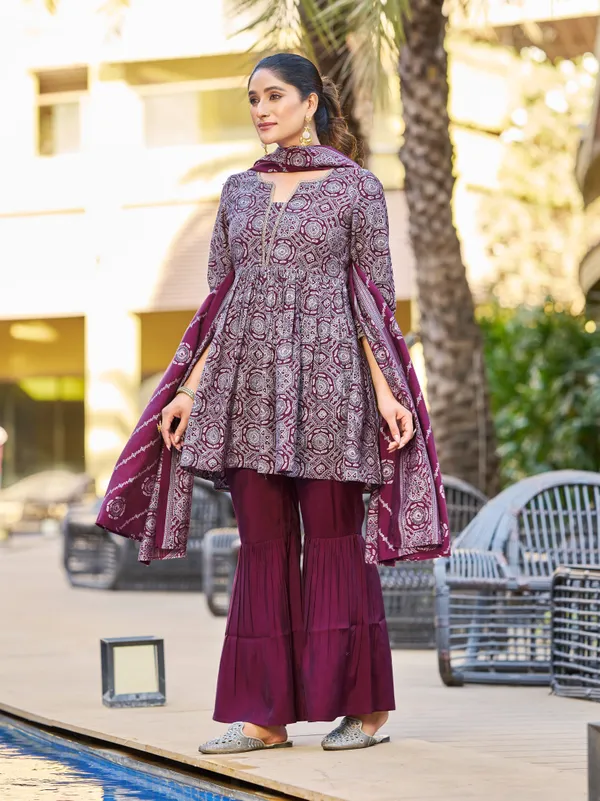 Violet_Pure_Silk_Straight_Calf_Length_Round_Neck_Kurta_Sets_For_Women