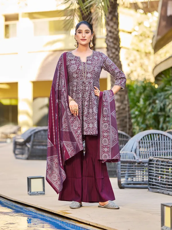 Violet_Pure_Silk_Straight_Calf_Length_Round_Neck_Kurta_Sets_For_Women