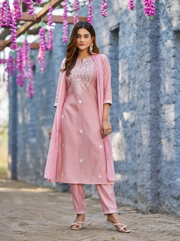 Pink_Pure_Silk_Straight_Calf_Length_Boat_Neck_Kurta_Sets_For_Women
