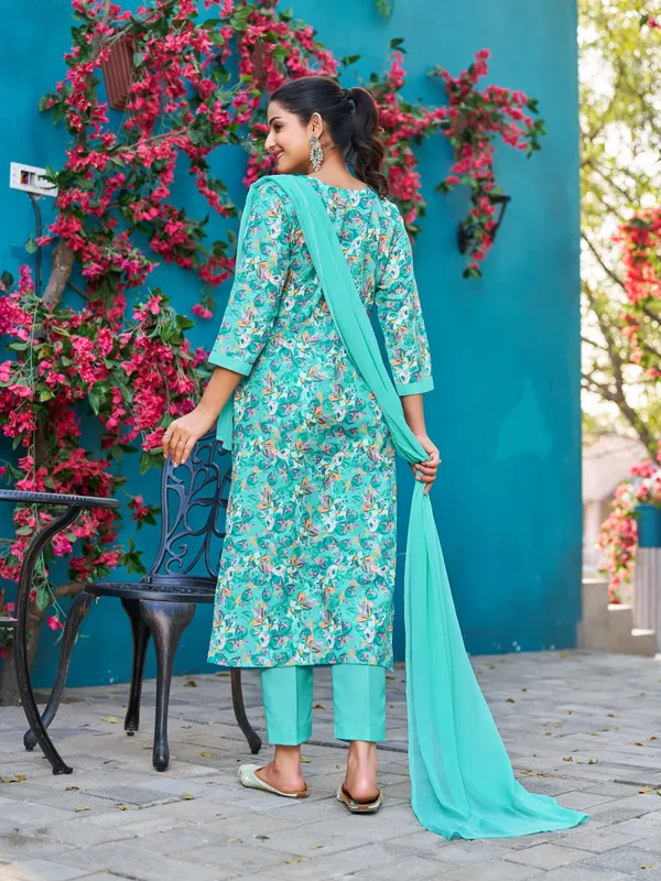 Teal_Viscose_Rayon_Straight_Calf_Length_V-Neck_Kurta_Sets_For_Women