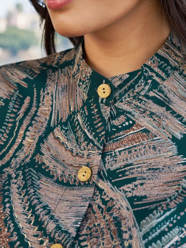 Teal_Viscose_Rayon_Mandarin_Collar_Three-Quarter_Sleeves_Printed_Co-Ords_For_Women