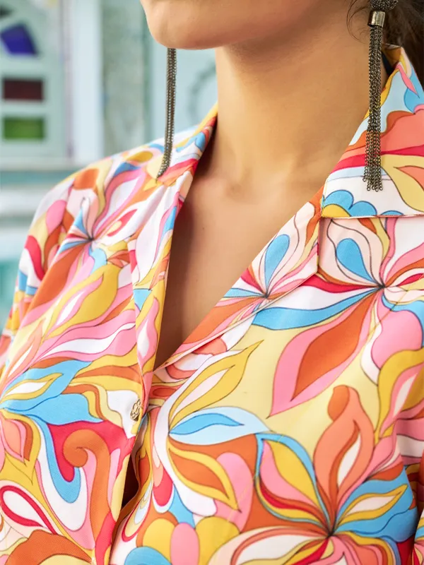 Gold_Cotton_Blend_Shirt_Collar_Three-Quarter_Sleeves_Printed_Trending_Co-Ords_For_Women