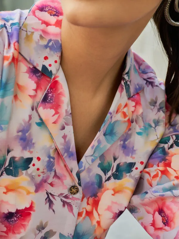 White_Cotton_Blend_Shirt_Collar_Three-Quarter_Sleeves_Printed_Co-Ords_For_Women