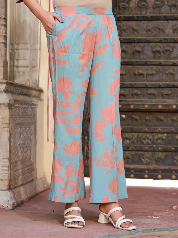 Teal_Viscose_Rayon_Round_Neck_Three-Quarter_Sleeves_Printed_Trending_Co-Ords_For_Women