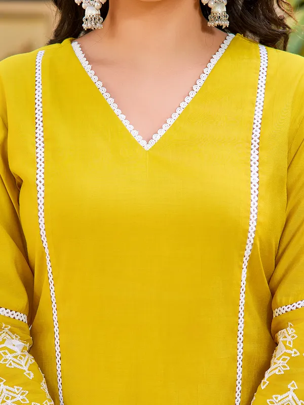 Mustard_Silk_Blend_V-Neck_Three-Quarter_Sleeves_Embroidered_Trending_Co-Ords_For_Women