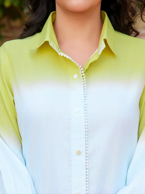 Blue_Silk_Blend_Shirt_Collar_Three-Quarter_Sleeves_Printed_Trending_Co-Ords_For_Women