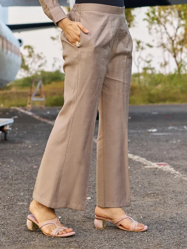 Beige_Pure_Silk_Shirt_Collar_Three-Quarter_Sleeves_Self_Design_Co-Ords_For_Women