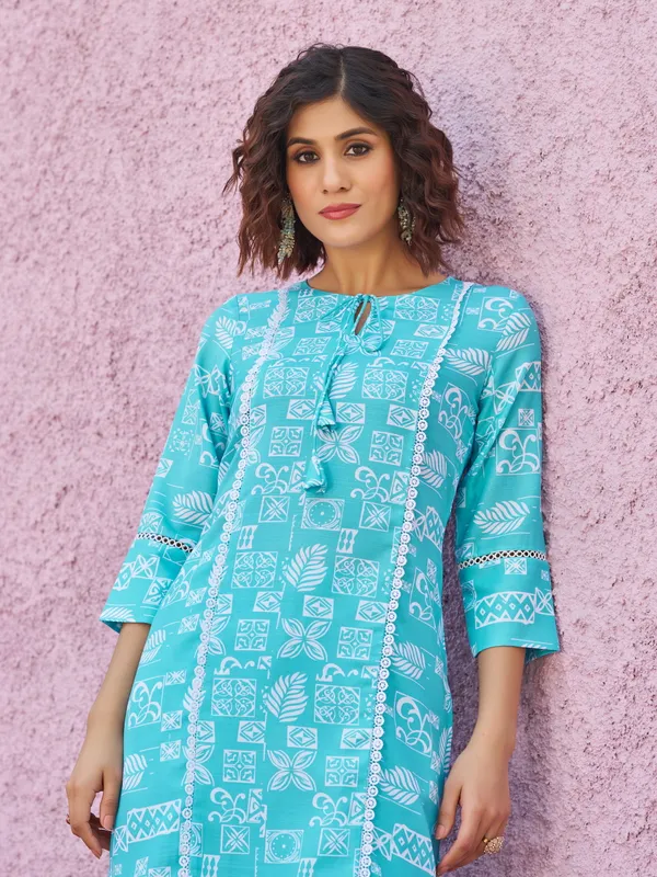 Blue_Viscose_Rayon_Round_Neck_Three-Quarter_Sleeves_Printed_Co-Ords_For_Women