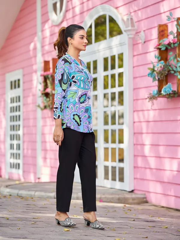 Multicolor_Viscose_Rayon_V-Neck_Three-Quarter_Sleeves_Printed_Co-Ords_For_Women