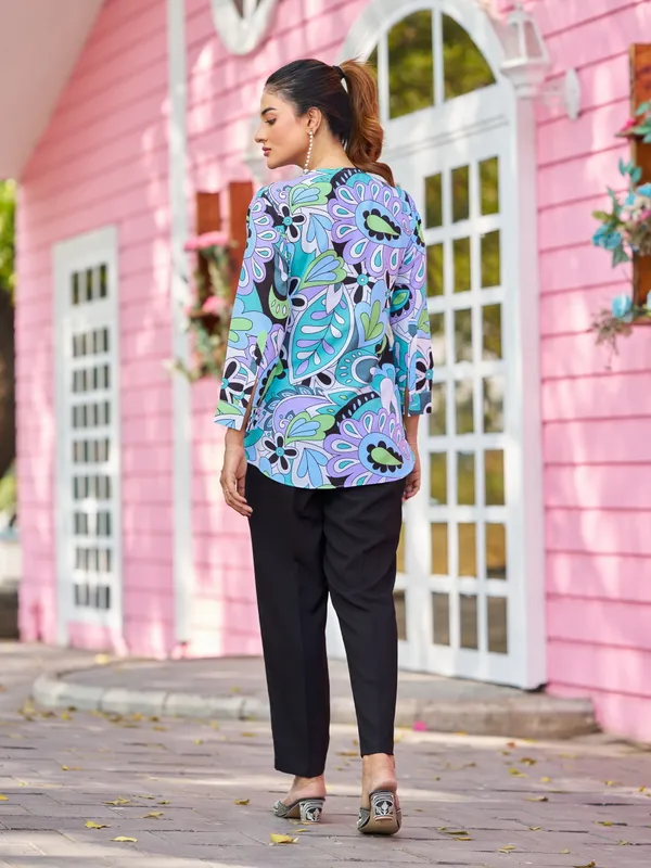 Multicolor_Viscose_Rayon_V-Neck_Three-Quarter_Sleeves_Printed_Co-Ords_For_Women