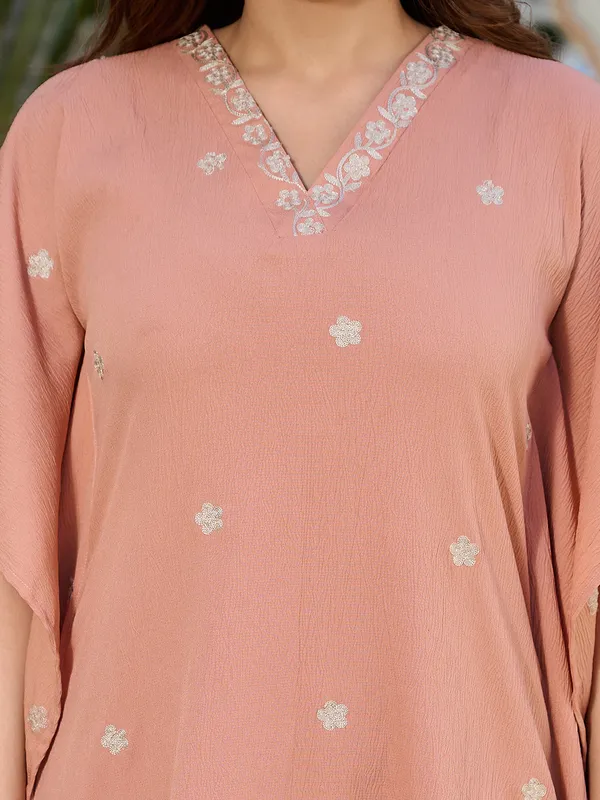 DUSTY_PEACH_Pure_Silk_Pure_Silk_Self_Design_1_Top_:_1_Pant_Co-Ord_Sets_For_Women