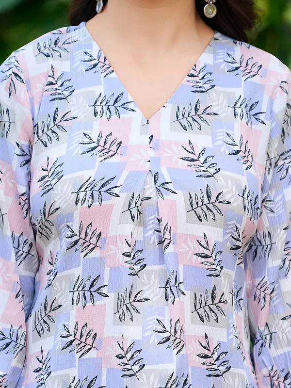 Purple_Silk_Blend_V-Neck_Three-Quarter_Sleeves_Printed_Co-Ords_For_Women