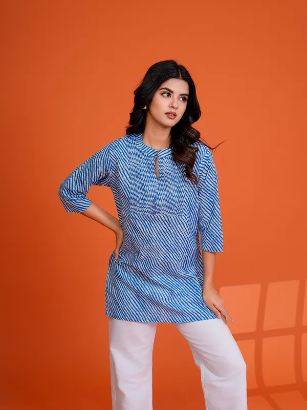 BLUE_Viscose_Rayon__Printed_Tunic_for_women