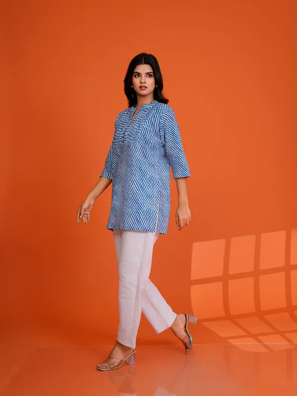 BLUE_Viscose_Rayon__Printed_Tunic_for_women
