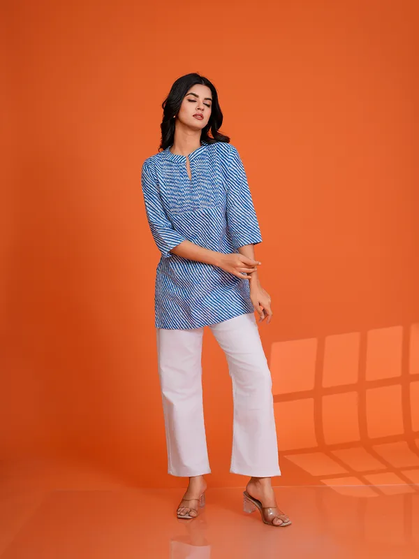 BLUE_Viscose_Rayon__Printed_Tunic_for_women