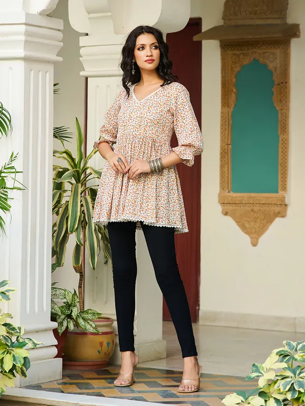 OFF_WHITE_Cotton_Silk_V-Neck_Printed_Tunic_for_women