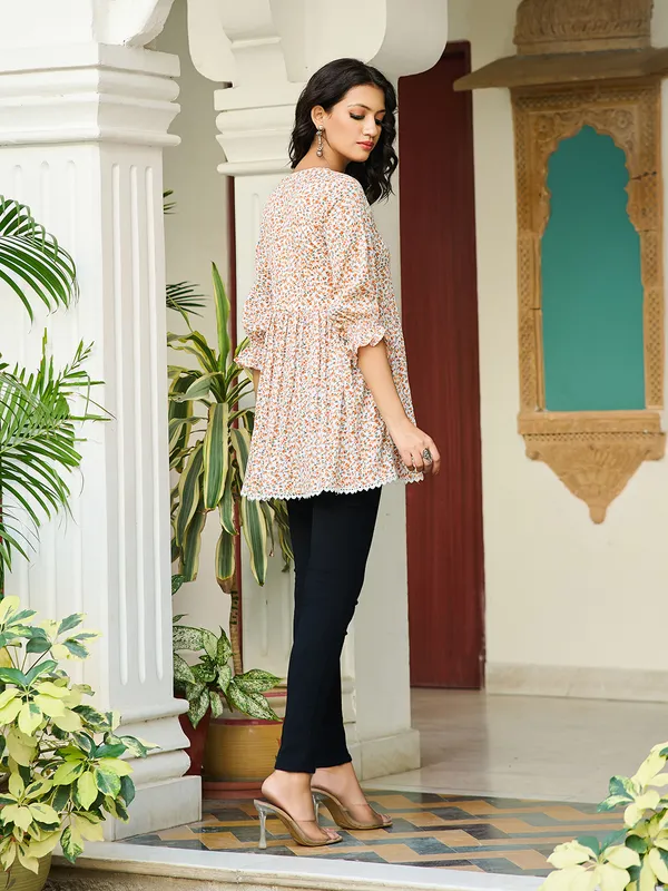 OFF_WHITE_Cotton_Silk_V-Neck_Printed_Tunic_for_women