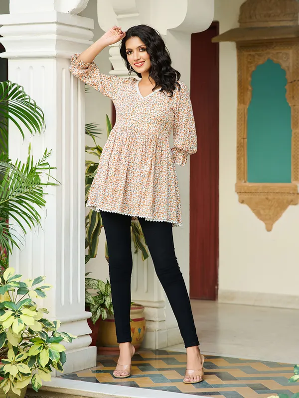 OFF_WHITE_Cotton_Silk_V-Neck_Printed_Tunic_for_women