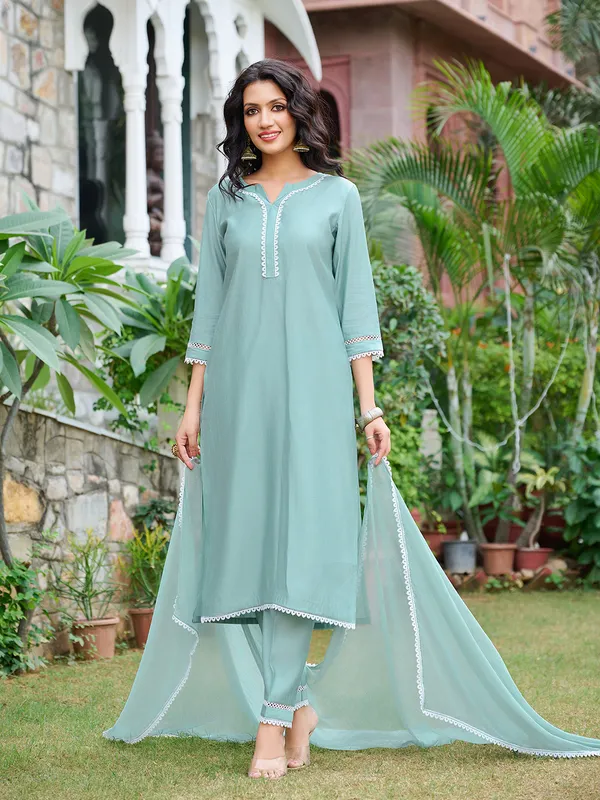 Turquoise_Blue_Silk_Blend_Straight_Calf_Length_Sweetheart_Neck_Kurta_Sets_For_Women