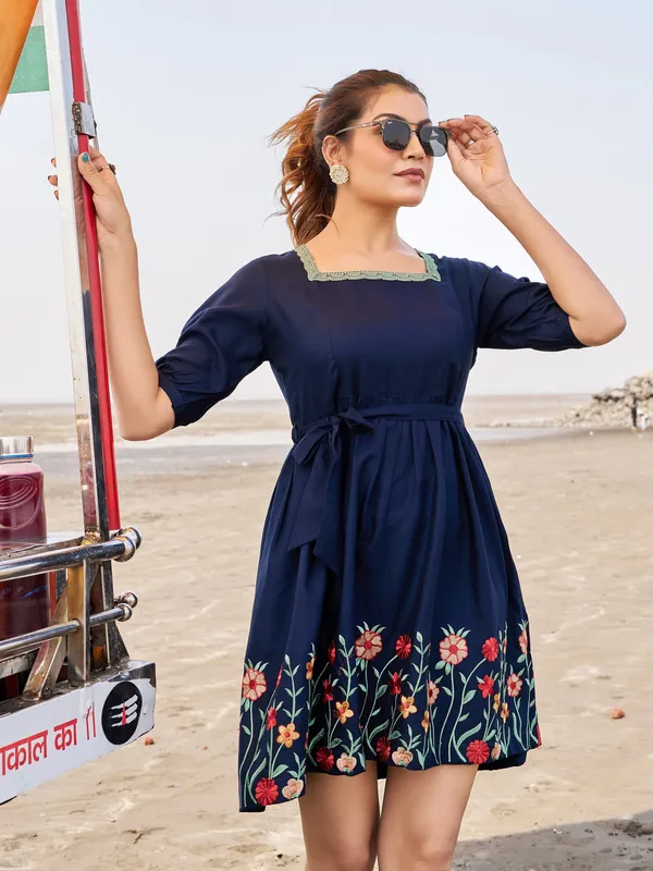 NAVY_BLUE_Viscose_Rayon__Embroidered_Tunic_for_women