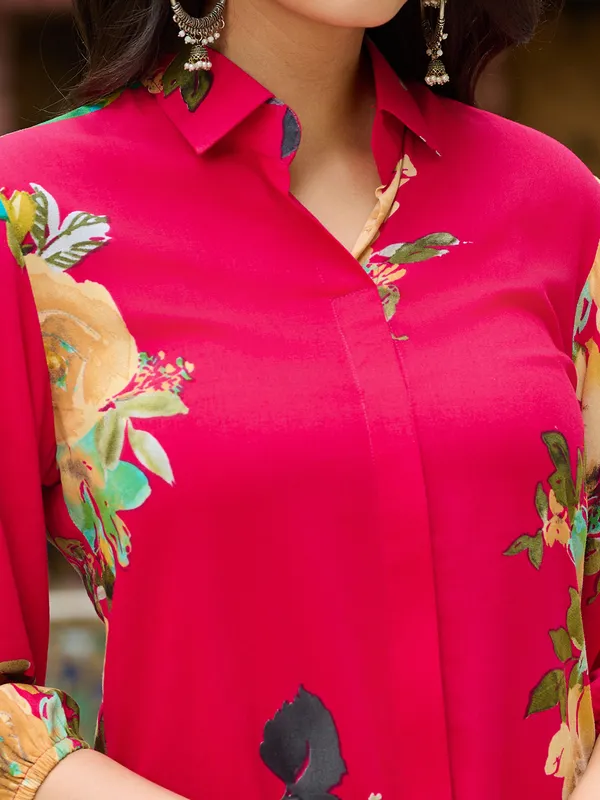 CHERRY_RED_Silk_Blend_Silk_Blend_Printed_1_Top_:_1_Pant_Co-Ord_Sets_For_Women