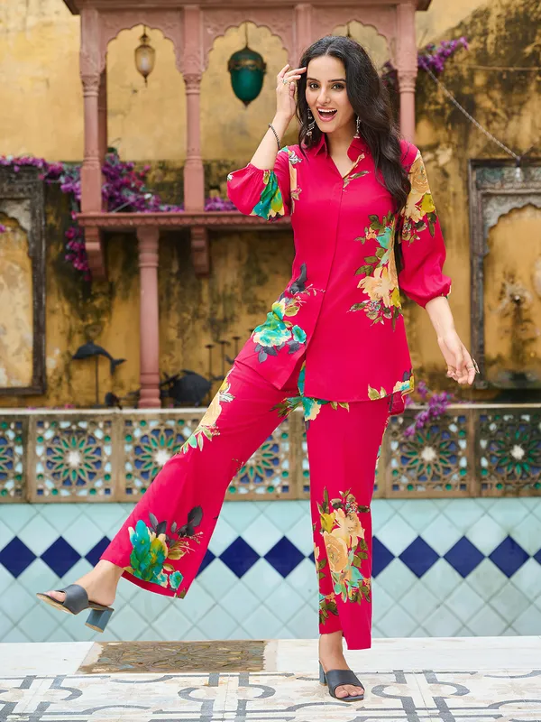 CHERRY_RED_Silk_Blend_Silk_Blend_Printed_1_Top_:_1_Pant_Co-Ord_Sets_For_Women