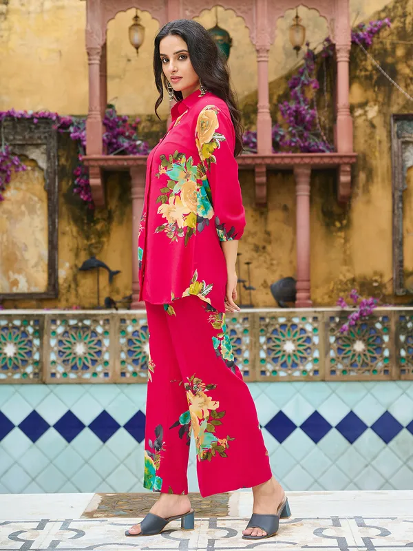 CHERRY_RED_Silk_Blend_Silk_Blend_Printed_1_Top_:_1_Pant_Co-Ord_Sets_For_Women