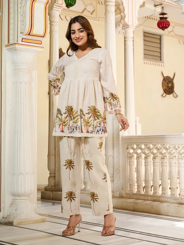 CREAM_Viscose_Rayon_Viscose_Rayon_Self_Design_1_Top_:_1_Pant_Co-Ord_Sets_For_Women
