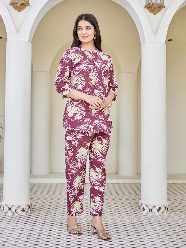 MAROON_Pure_Cotton_Pure_Cotton_Printed_19_Top_:_1_Pant_Co-Ord_Sets_For_Women