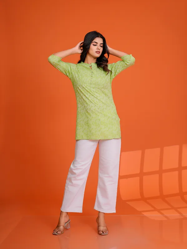 PARROT_GREEN_Viscose_Rayon__Printed_Tunic_for_women